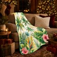 thumbnail image 3 of Palm Trees with Hibiscus and Golden Leaves, Warm Coastal Style for Beach Lovers, Tropical Garden Motif and Mother's Day Gift, Cozy Flannel Blanket for Sunroom and Bedroom, Home Decor, 3 of 9
