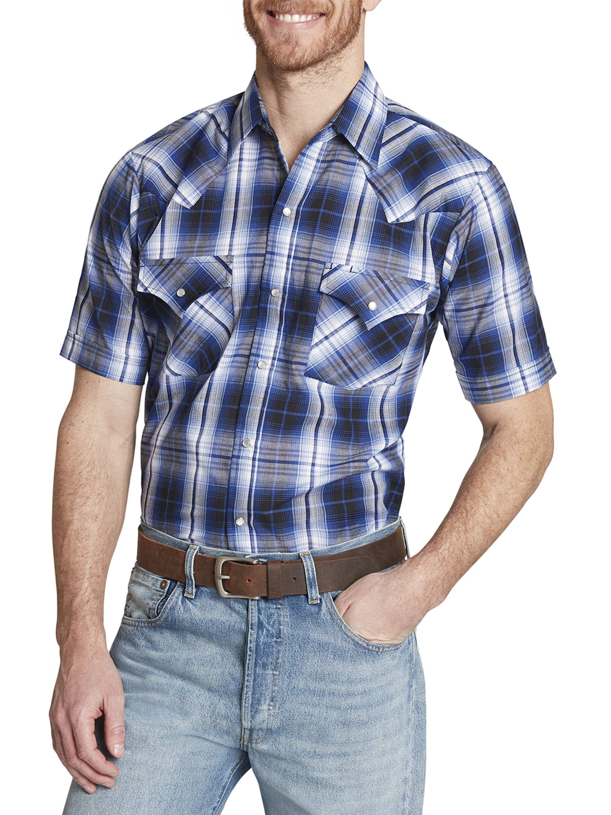 Ely Cattleman Men's Short Sleeve Western Plaid Shirt - Walmart.com