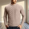 thumbnail image 2 of Men's Pullover Sweater Casual Crewneck Cable Knit Top Long Sleeve Classic Soft Knitted Sweaters with Ribbing Edge (M, Khaki), 2 of 7