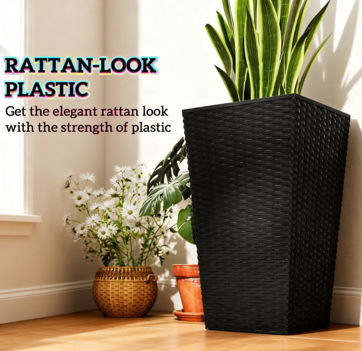 Plant Pots, Tall Planters for Indoor Outdoor Plants Set of 3, Taper Planters with Drainage Holes, for Indoor Outdoor