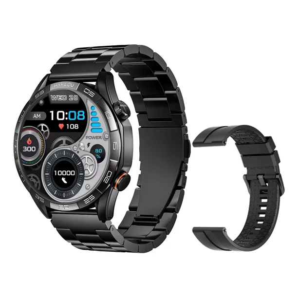 Haylou Smartwatch Ls20 Solar 5 Para Hombre Mujer, Reloj Inteligente Dispositivo Con Llamadas De Voz, Pantalla Amoled De 1,58 Pulgadas 60hz, Monitoreo De Salud 24h, Ip68 Impermeable, Negro