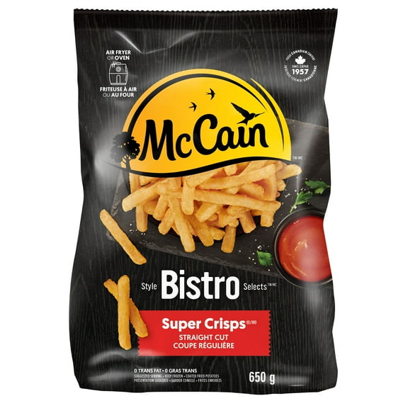 Frites à coupe régulière Super Crispsᴹᴰ Style Bistro McCainᴹᴰ, Fabriqué au Canada à partir d'ingrédients canadiens et importés 650g