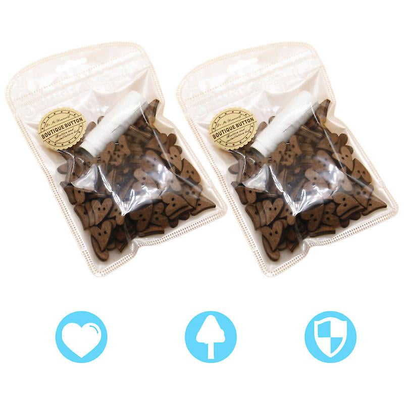 200pcs Wooden Heart Buttons