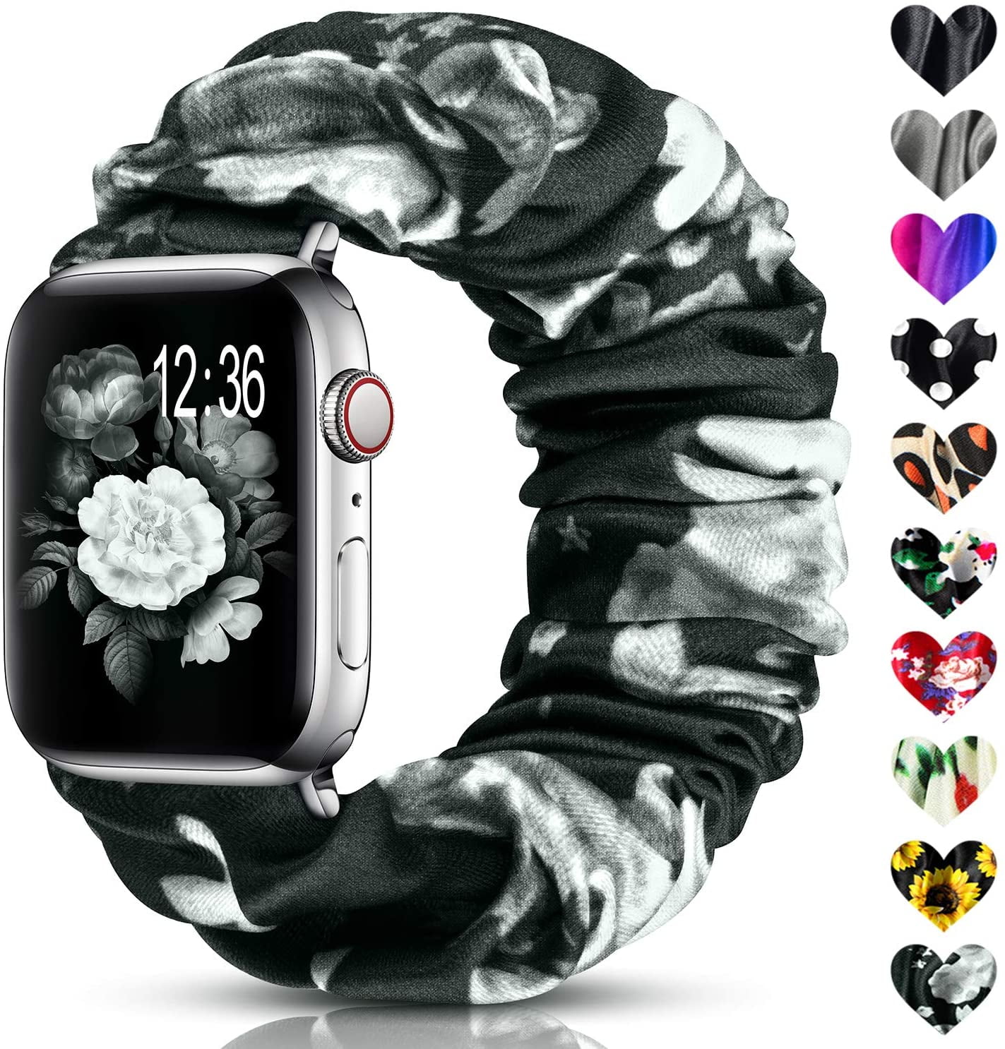 Scrunchie Watch Bands Compatible with Apple Watch Band 38mm 40mm 42mm 44mm,Soft Pattern Printed