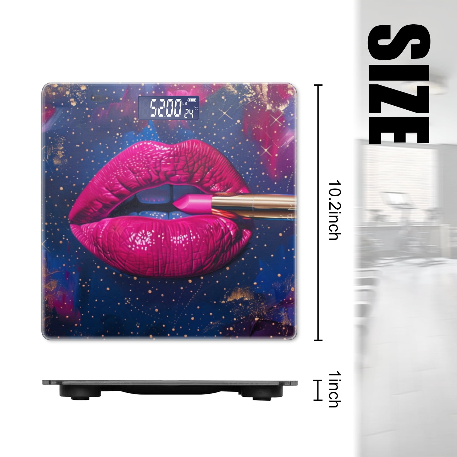Digital Bathroom Scale with Large LCD Display,High Capacity Scale 400 lbs High Precision body fat scale-Pink Lipstick In The Shape Of Lips Lying On Abstract Background