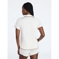 thumbnail image 3 of Joyspun Women’s Notch Top and Boxer Shorts Pajama Set with Blanket Stitching, 2-Piece, Sizes XS-3X, 3 of 5