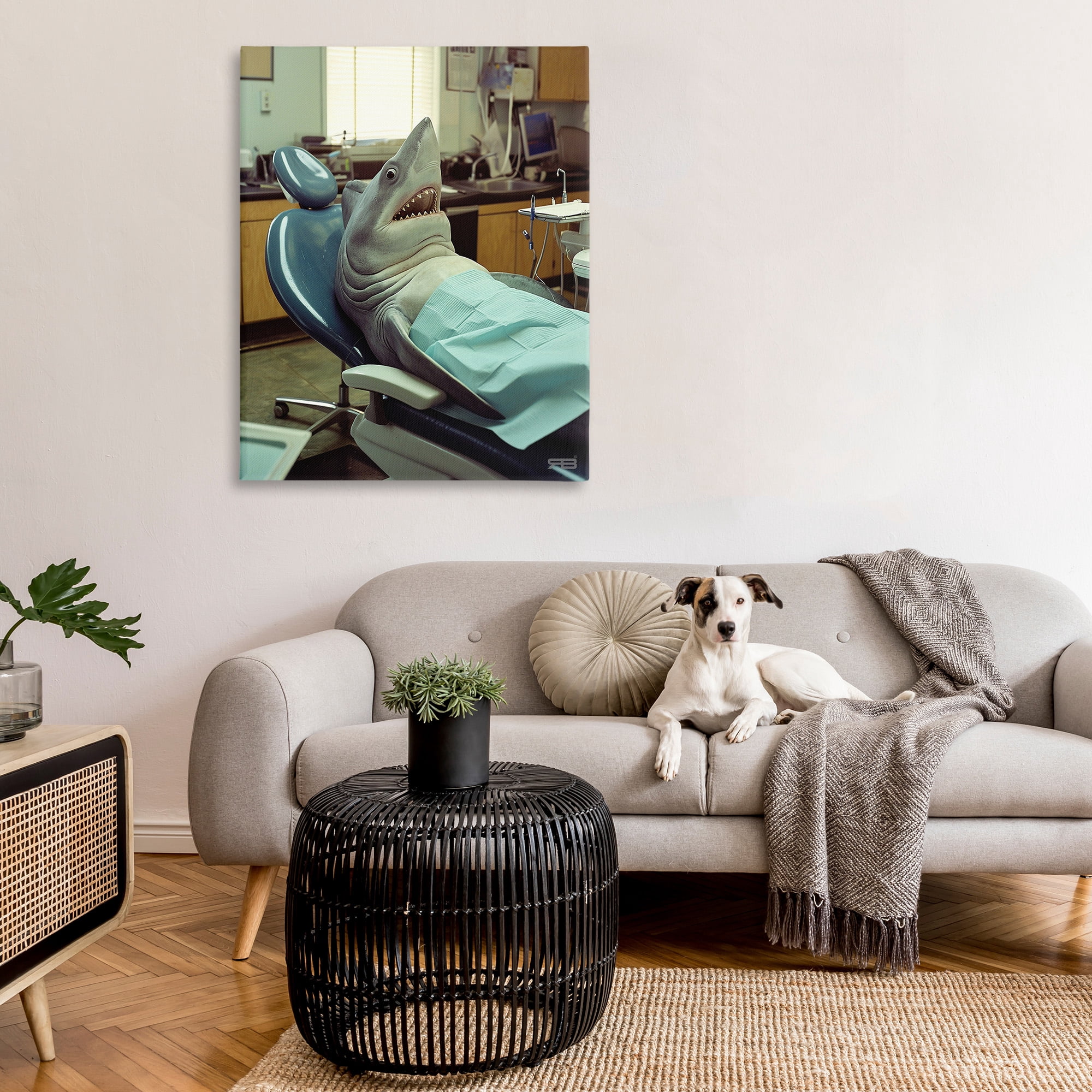 Stupell Industries Shark at Dentist Animals & Insects Painting Gallery Wrapped Canvas Art Print Wall Art, 36 x 48