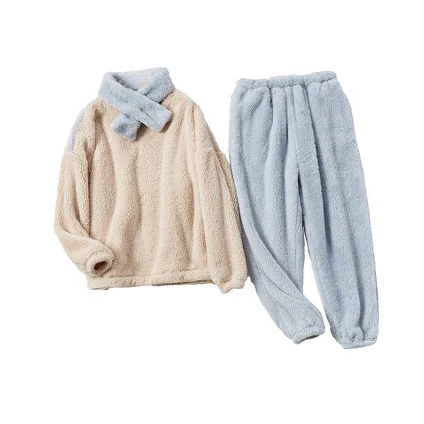 Conjunto de suave de 2 piezas para mujer, pantalones de jersey, ropa de dormir cálida de felpa, forro suave Yuyangstore Pijamas de invierno para mujer
