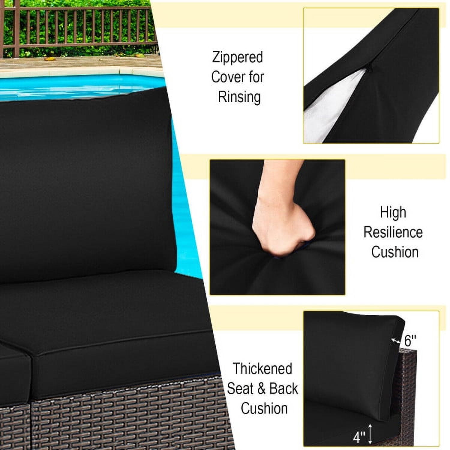 Aimee Lii 2 Pieces Patio Rattan Armless Sofa Set with 2 Cushions and 2 Pillows, Outdoor Patio Set, Black