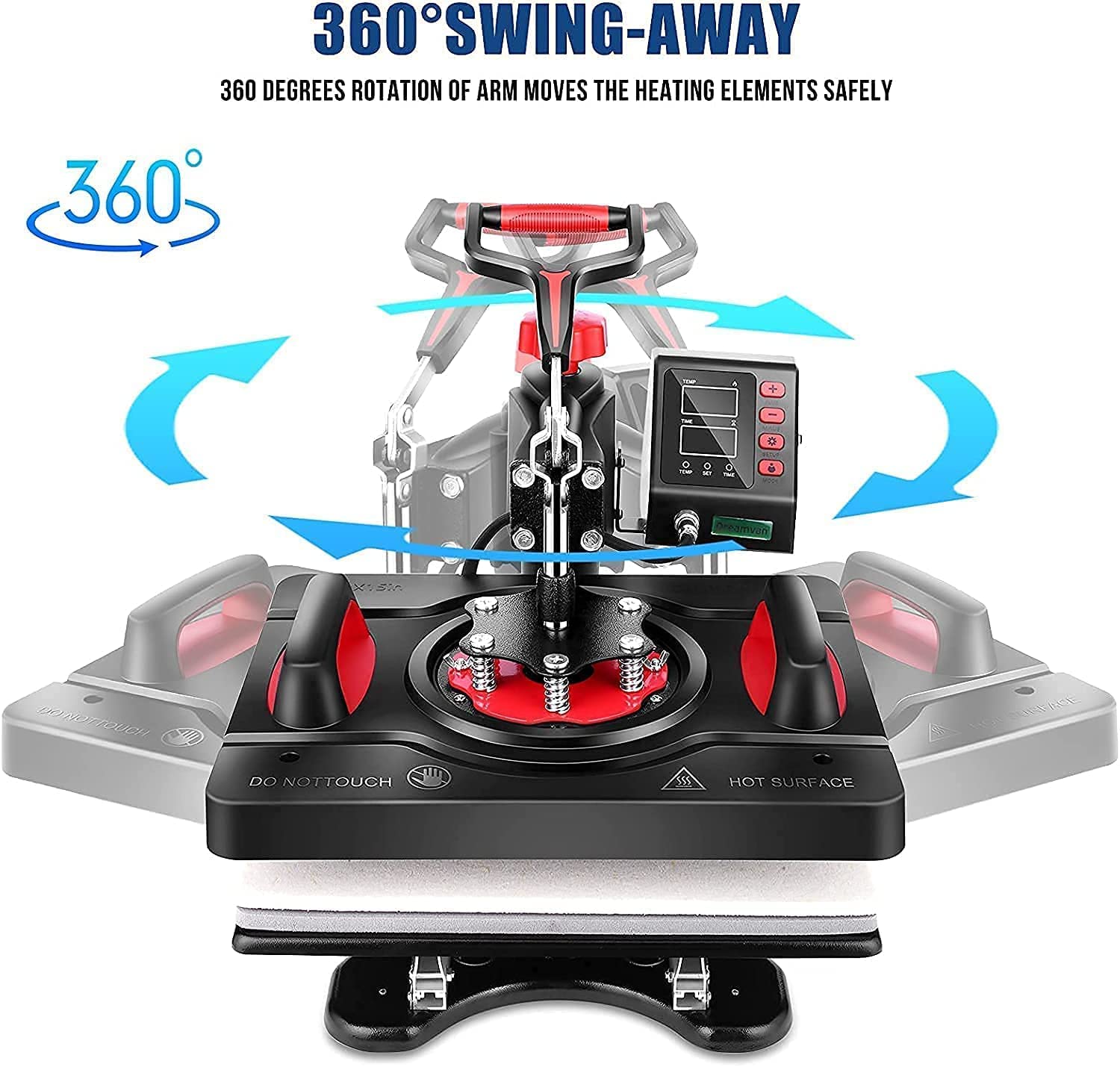 Adnoom 8 in 1 Heat Press Machine 15"x12" with LCD Control Panel, Full 360°Swing Away Heat Press Machine with Multi-Spring Pressure Knob, Sublimation Vinyl Digital Heat Press for Tshirt,Cap,Mug