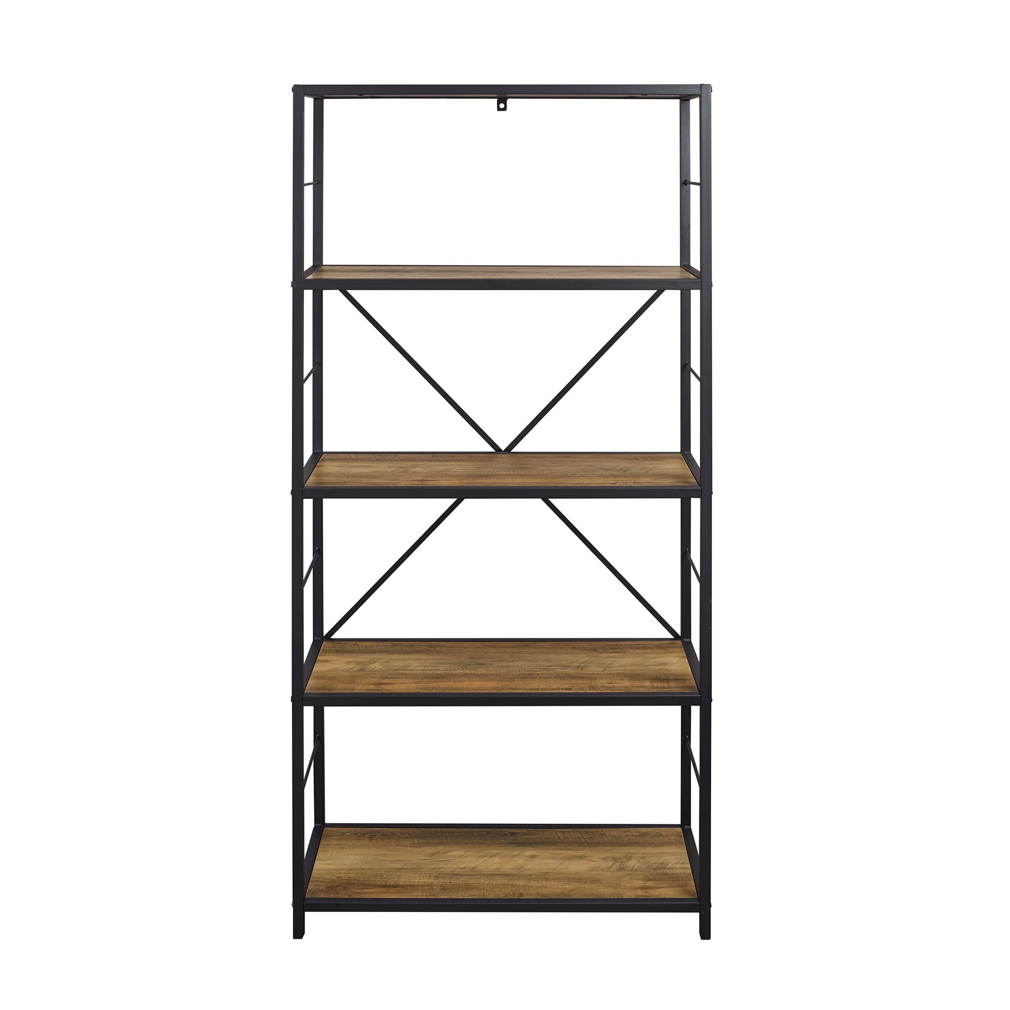 Walker Edison Rustic Metal and Media Bookcase, Reclaimed Barnwood