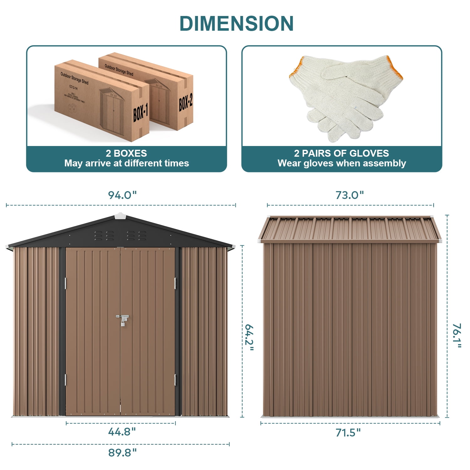 Lofka Outdoor Storage Shed 8 x 6 FT, Galvanized Metal Garden Shed with Double Lockable Doors, Outdoor Storage Clearance for Backyard Patio Lawn- Brown