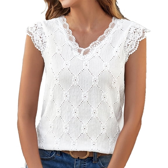 Fengqque Women's New-neck Lace Lace Sleeveless Top