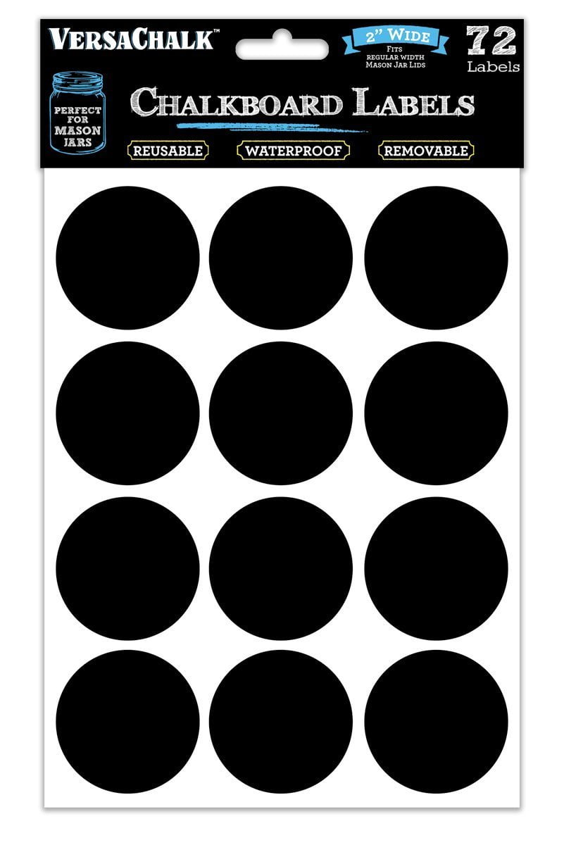 VersaChalk Round Chalkboard Labels, 2" Wide Set of 72 Labels w/ White