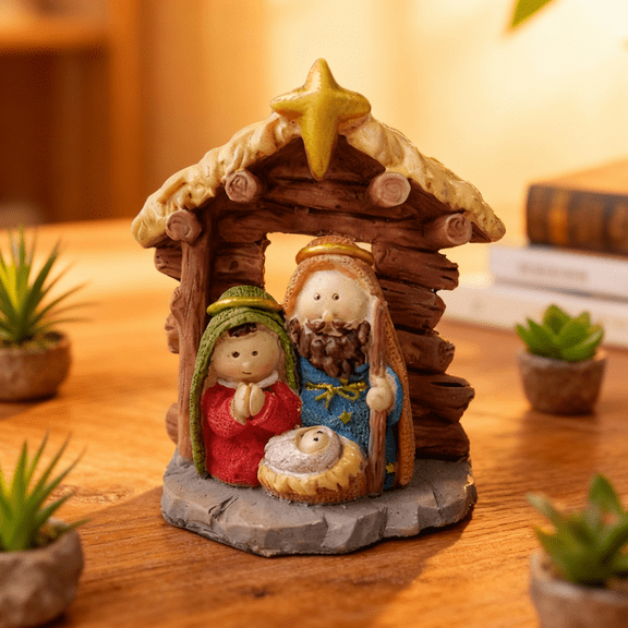 Nativity Set,Resin Holy Family Nativity Figurine,Christmas Nativity Scene Sets for Tabletop Holiday Home Chapel Christmas Indoor Decorations