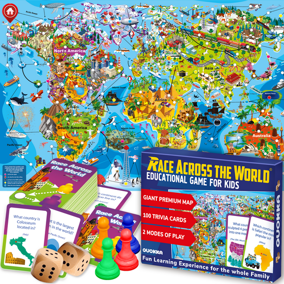 QUOKKA Geography Board Game for Kids 8-12 - World Learning Family Game for Teens and Adults