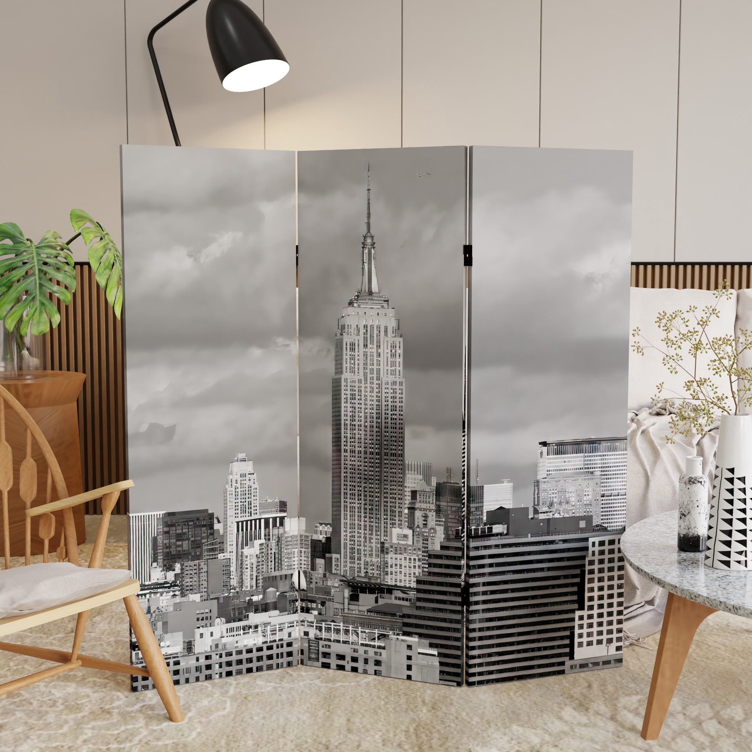 4 ft. Short Double Sided New York Scenes Canvas Folding Screen