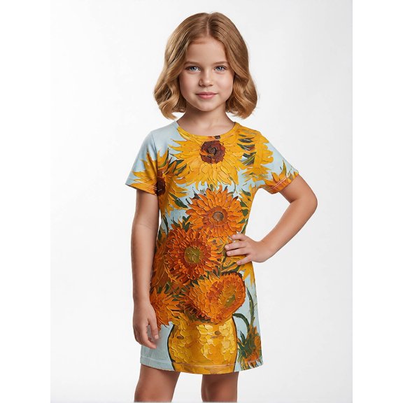 Girls Short Sleeve Sundress Comfort-Fit Pockets Classic Casual Dress for Big Girls Age 6-13 Holiday Style