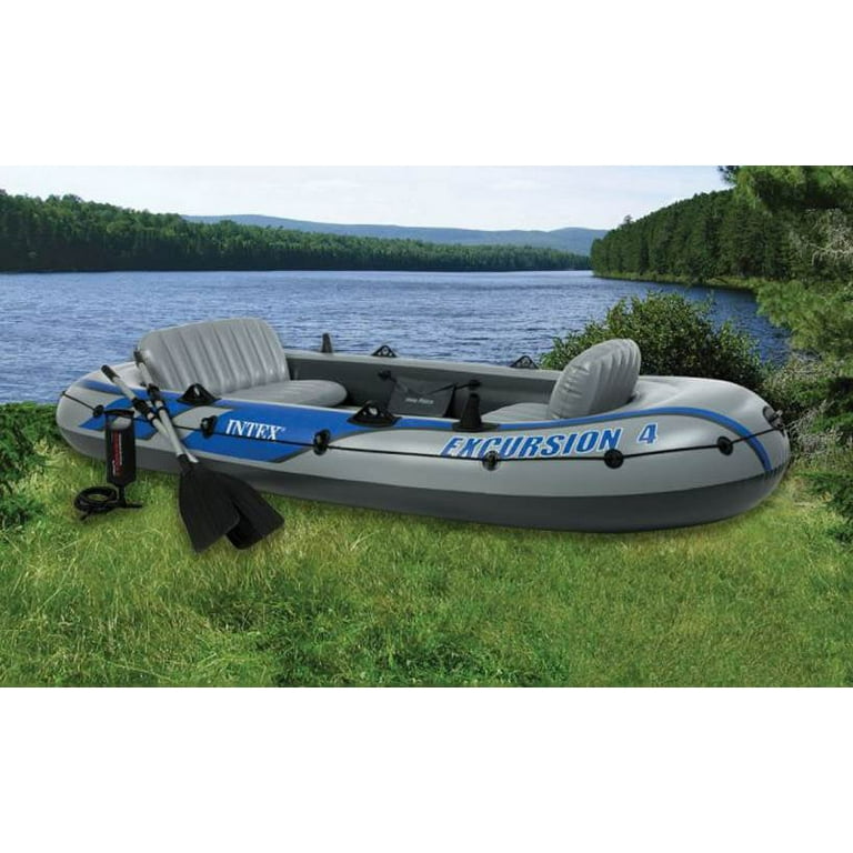 Intex Excursion 4 Inflatable Raft Set w/ 2 Transom Mount 8 Speed