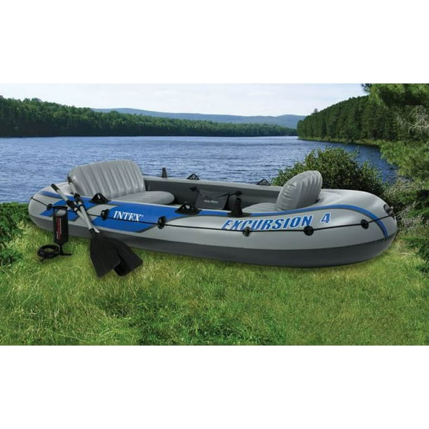 INTEX Excursion 4 Inflatable Raft Set w/ 2 Transom Mount 8 Speed Trolling Motors