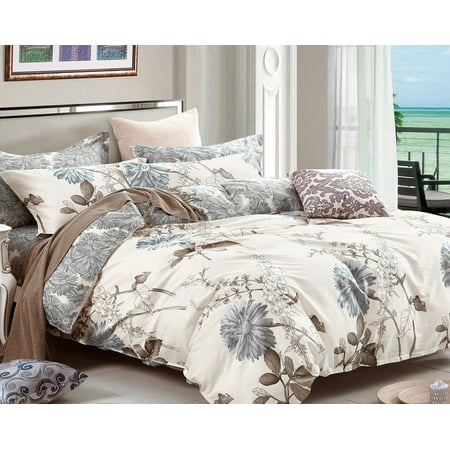 Swanson Beddings Daisy Silhouette Floral Print 3-Piece 100% Cotton Bedding Set: Duvet Cover and Two Pillow Shams