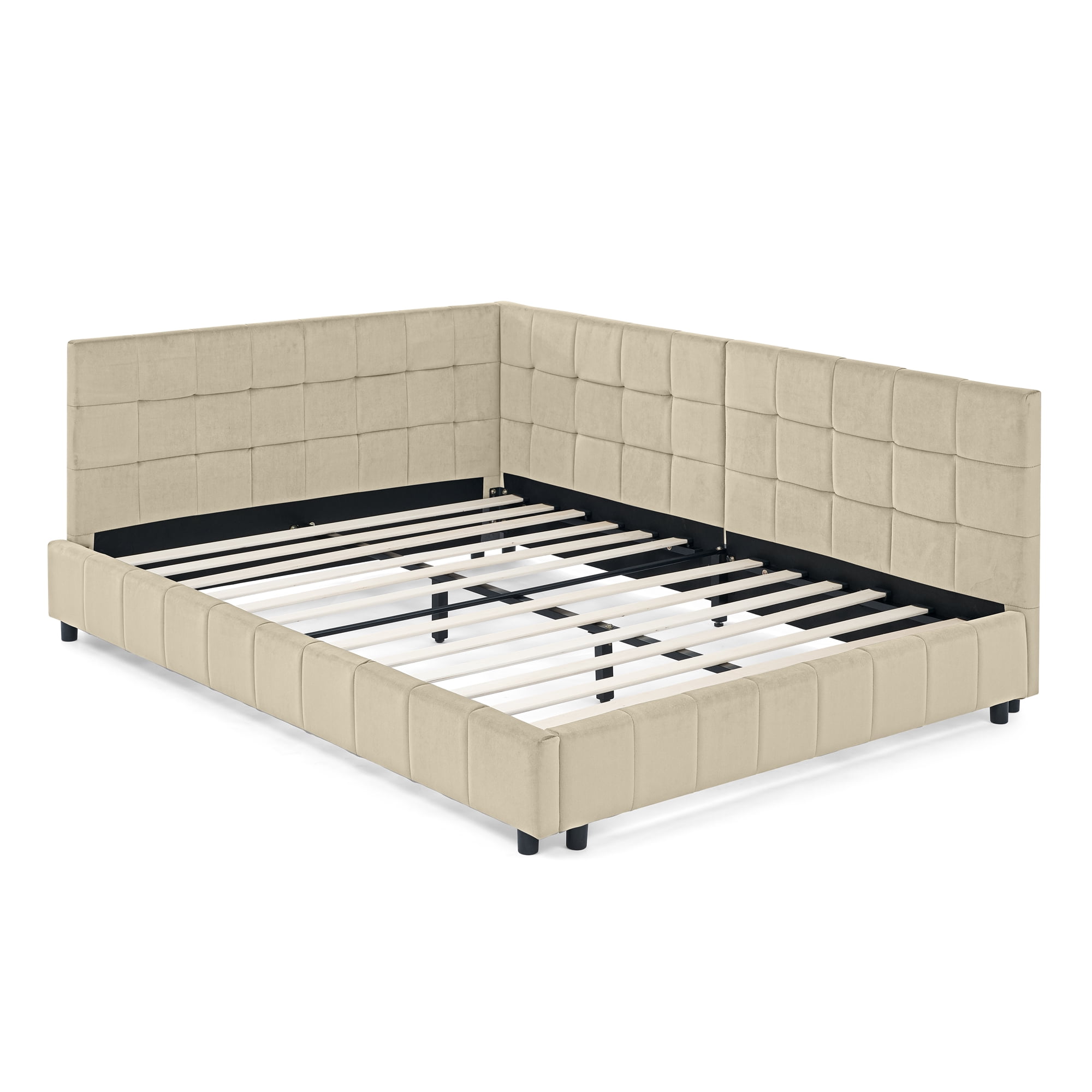 Full Size Upholstered Tufted Bed Frame, Sofa Bed Frame with Comfortable Backrest and Armrests, Full Size Bed for Bedroom, Living Room,Velvet