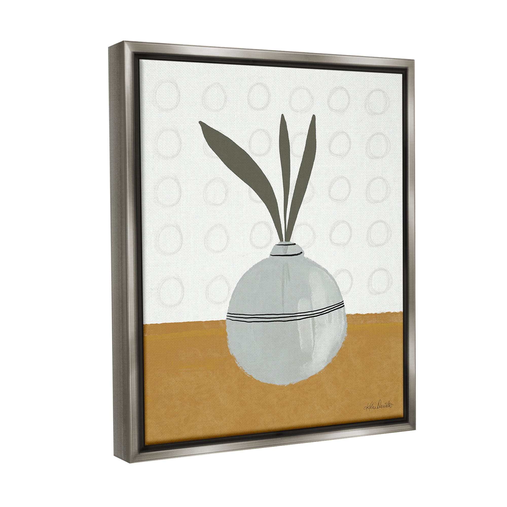 Stupell Industries Leaf Sprigs in Vase Botanical & Floral Painting Gray Floater Framed Canvas Art Print Wall Art, 17 x 21