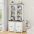 thumbnail image 5 of VEANERWOOD Farmhouse Bookcase with 2 Dawers, 69" Tall Bookshelf with 3-Tier Open Shelves, Wood Display Book Shelf Organizer with For Home Office, 5 of 7