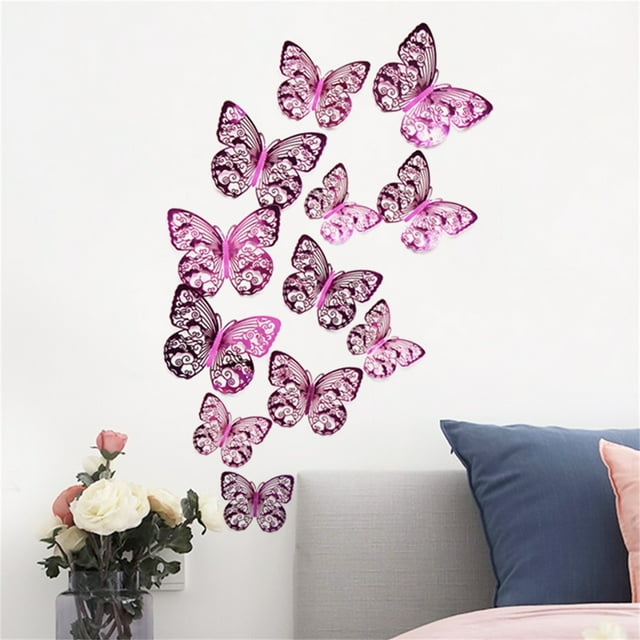 TIMIFIS Home Decor 12PCS 3D Metal Texture Hollow Butterfly Wall Sticker DecorFall