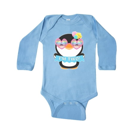 

Inktastic I m 2 Cute Penguin with Sunglasses and Flowers Gift Baby Boy or Baby Girl Long Sleeve Bodysuit