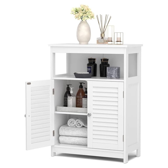 Bathroom Floor Cabinet, Wooden Storage Cabinet with Double Shutter Doors & 3-Position Adjustable Shelf, Side Storage Organizer, 23.5 x 12 x 31.5 inches (White)