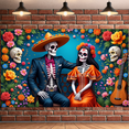 thumbnail image 2 of Colorful Design Day of the Dead Skeleton Decor Mexican Festival Backdrop for Halloween Celebration Event Decoration, 2 of 9