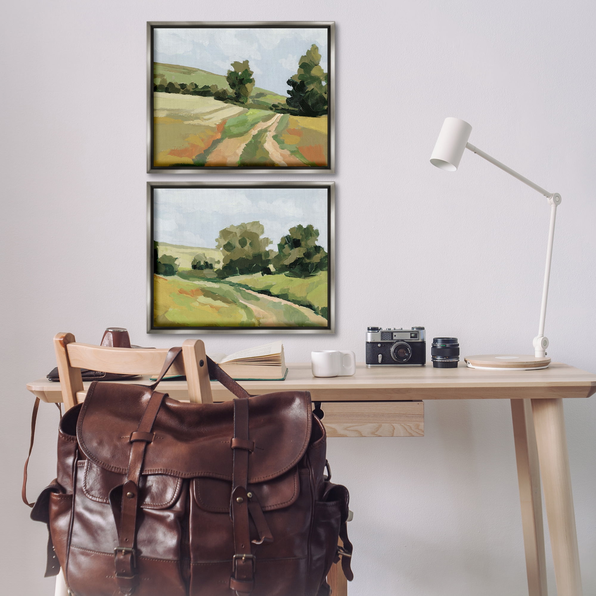 Stupell Industries Abstract Country Road Landscape Landscape & Nature Painting Gray Floater Framed Canvas Art Print Wall Art, 21 x 17, Set of 2