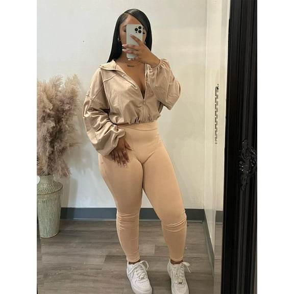 Long Sleeve Zipper Sweatsuit Tracksuits (XL, Beige)