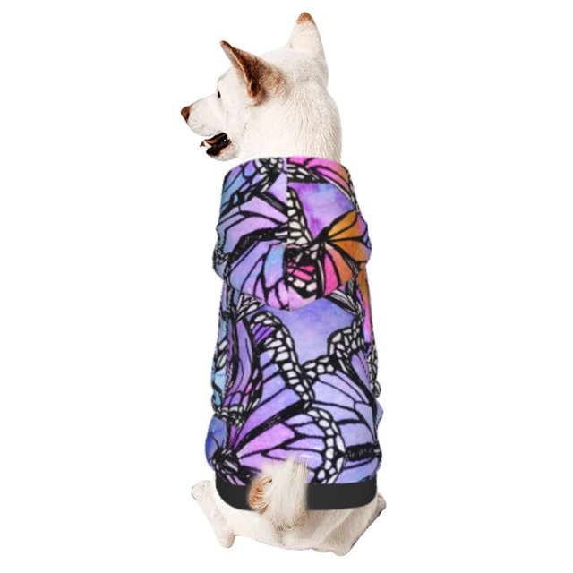 Fotbe Watercolor Butterflies Sudadera con Estampado para Perros Pequeños – Suéter con Capucha para Mascotas, Tela Suave de Forro Polar con Bolsillo-X-Small
