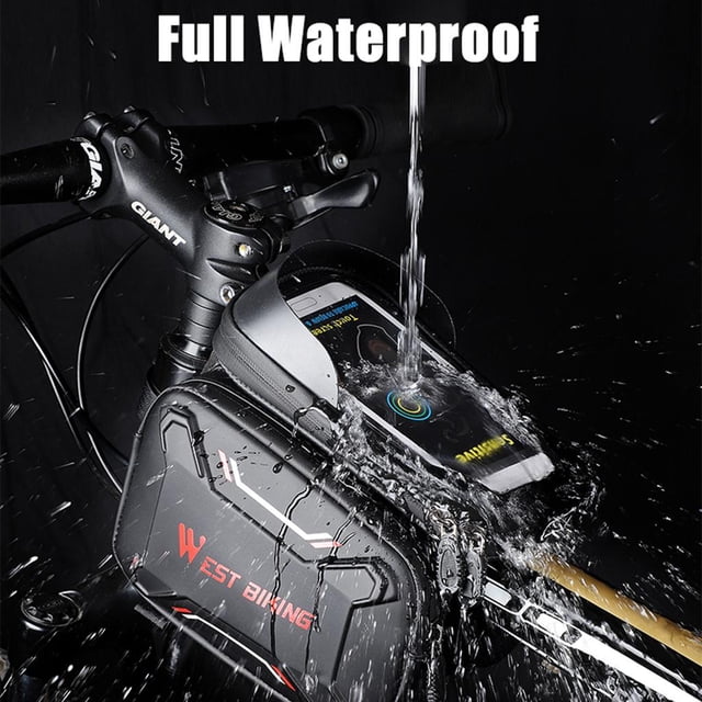 Tubo superior a prueba de lluvia Soporte de doble bolsa Negro + rojo shamjiam Estuche de tubo superior de bicicleta
