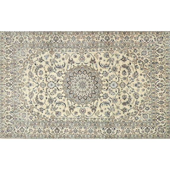 Ahgly Company Machine Washable Indoor Rectangle Traditional Vanilla Gold Area Rugs, 5' x 7'