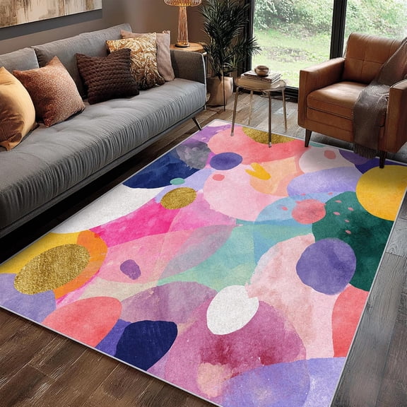 Multicolor Artistic Abstract Area Rugs, Vibrant Modern Carpet, Washable Non Slip Low Pile Soft Rug for Living Room Bedroom Home Decor Mat 2x3ft