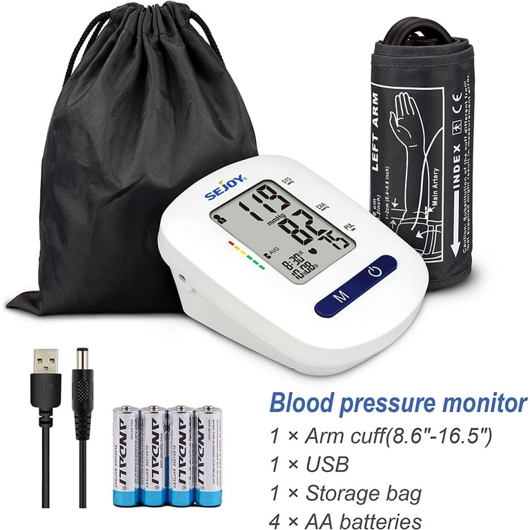 Sejoy Blood Pressure Machine Upper Arm Accurate Adjustable Digital BP Cuff  Monitor Kit Large Backlit Display 120 Sets Memory, Includes Batteries