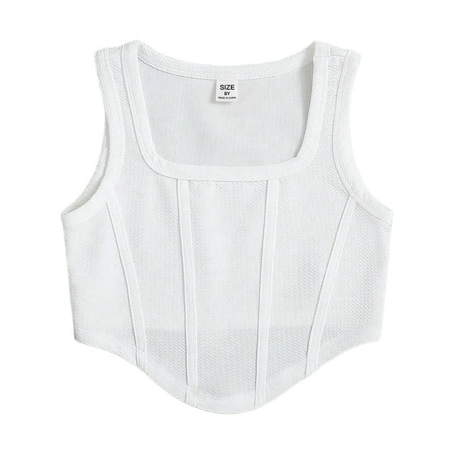Sleeveless Top for Girls, Slim Fit Breathable Polyester Spandex Blend, Solid Color Casual Sports Style, Short Length for Spring Summer Wear