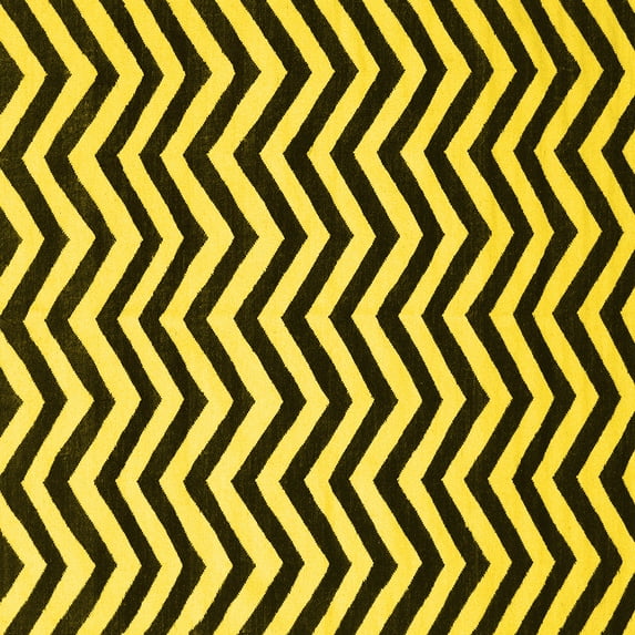 Ahgly Company Machine Washable Indoor Square Abstract Yellow Contemporary Area Rugs, 3' Square