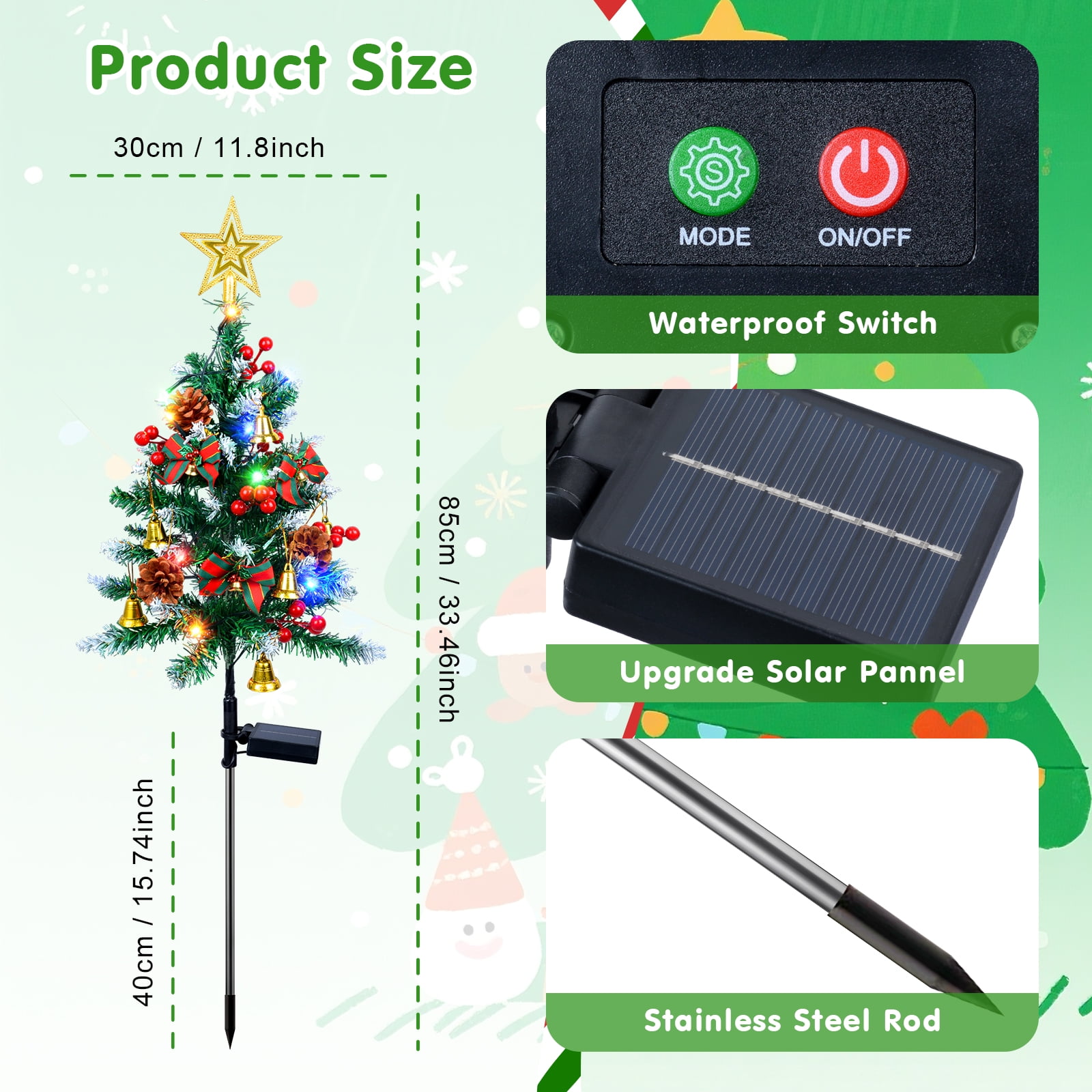 Ninonly 2 Pack Solar Christmas Trees Lights, 33.5 Inch Solar Garden Lights, 8 Modes Solar Powered Christmas Star Topper Landscape Light, Waterproof Xmas Tree Yard Decor Outdoor for Pathway Lawn Patio