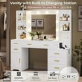 thumbnail image 2 of Aunfebrco White Vanity Desk Makeup Vanity Table with Mirror and Lights and Charging Station, Large Dressing Table with Storage Cabinet&6 Drawers&4 Storage Shelves for Bedroom, 2 of 7