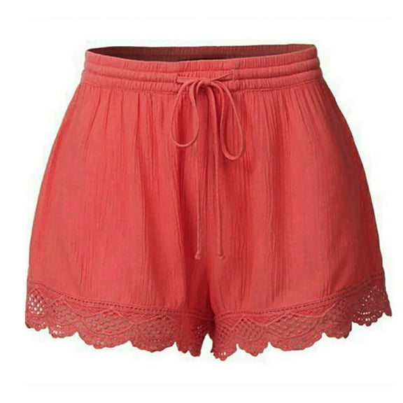Puntoco Womens Pants Clearance,Women Lace Plus Size Rope Tie Shorts Yoga Sport Pants Leggings Trousers Pink XXL