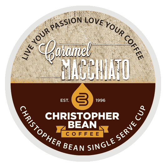 Christopher Bean Coffee Decaf Caramel Machiatto K-Cup Coffee Pods, 18 Count Box - Keurig Compatible
