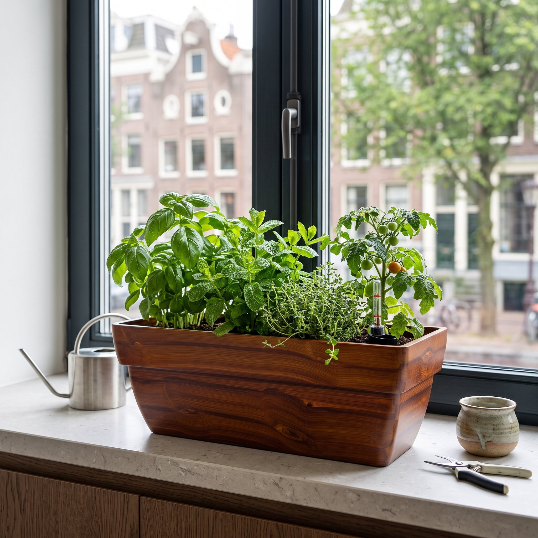 7.8 in. Dark Wood Plastic Rectangle Self-watering Planter Pot