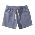 thumbnail image 1 of Men Solid Cotton Three-Point Pants Sports Elastic Mid-Waist Drawstring Workout Comfy Lace-Up Shorts（Blue,L）, 1 of 5