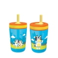 thumbnail image 1 of Zak Designs Juego de vasos Bluey Kelso de 15 oz, tapa de rosca a prueba de fugas sin BPA con pajita hecha de plástico duradero y silicona, paquete perfecto para niños, 2 unidades (paquete de 1), 1 of 5