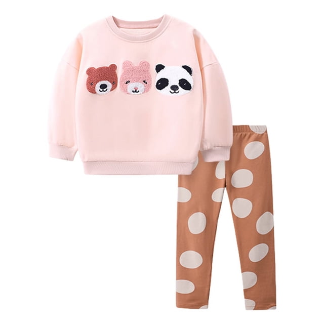 Conjunto de 2 piezas de suéter y pantalón con estampado de oso para niña pequeña, otoño e invierno, talla 2-7T