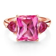thumbnail image 2 of Gem Stone King 18K Rose Gold Plated Silver Pink Created Sapphire and Red Created Ruby 3 Stone Ring for Women (7.46 Cttw, Octagon 12X10MM, Trillion 5X5MM, Gemstone September Birthstone, Size 5), 2 of 3